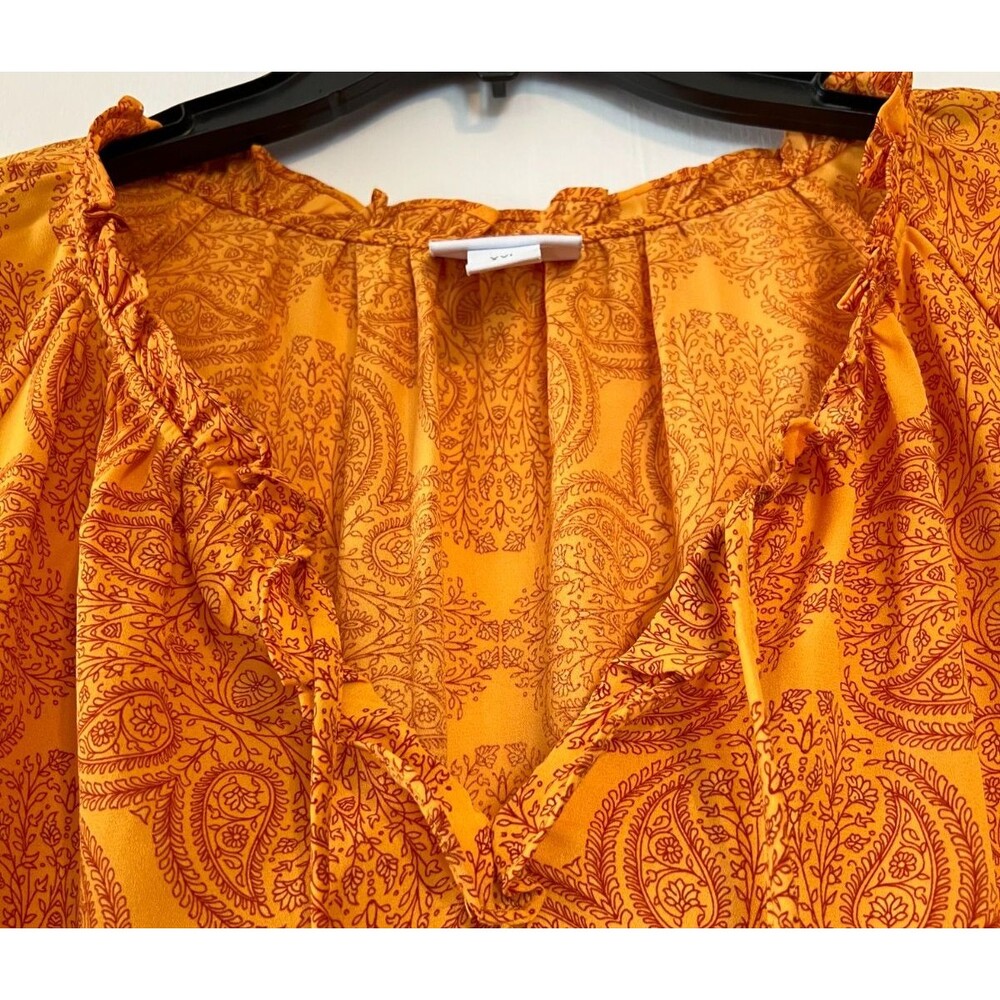 Liz Claiborne Boho Style Orange Paisley Print Flutter Sleeve Tie V-Neck Size XXL - Picture 6 of 8